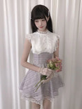 KYLETHOMASW  -  Womens Sweet Plaid Lace Trim Dress With Ruffle Collar And Waist Cinched Design