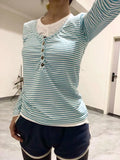 KYLETHOMASW  -  New American Retro Y2k Hot Subculture Striped Slim Antique Long-sleeved Base Fake Two-piece T-shirt Top For Women