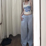 KYLETHOMASW  -  Summer Hot Retro American Lazy Style Straight Tube Loose Mid Low Waist Drawstring Plaid Casual Pants Women