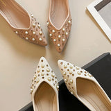 KYLETHOMASW  -  Pearl Rhinestone Decoration Flat Shoes Women Soft Leather Pointed Toe Ballet Flats Comfort Commuter Office Mary Jane Loafers