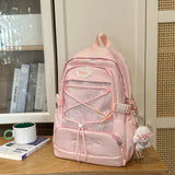 KYLETHOMASW  -  Women's Large Capacity Star Print Backpack Clear Mesh Pocket Heart Decor Adjustable Strap Casual Daily School Itabag New