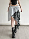 KYLETHOMASW  -  Y2k Low Waist Patchwork Flower Print Irregular Fashion Slight Strech Mid-length Skirts