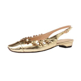 KYLETHOMASW  -  New Women Genuine Leather Pumps FLowers Decoration Party Wedding Shoes Woman Slingbacks Summer Sandals Pumps