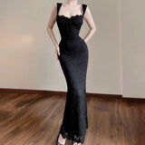 KYLETHOMASW  -  Jacquard Elegant Maxi Dress Women Square Collar Shirring Backless Sleeveless Midnight Prom Party Hipster Skinny Vestidos