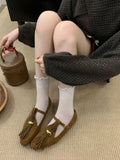 KYLETHOMASW  -  Luxury Metal Decoration Tassel Design Flats Women Comfortable Faux Suede Soft Sole Loafers Retro T Strap Buckle Mary Jane Shoes