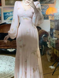 KYLETHOMASW  -  French Pink Floral Dresses Long Sleeved Women New Exquisite Fashion V-neck Temperament Waist Thin Dress Vestido