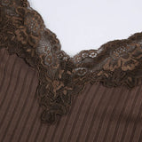 KYLETHOMASW  -  Lace lace patchwork groove strip deep V-neck small suspender new women's revealing navel sexy slim fit vest
