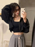 Kylethomasw Goth Print Hoodies Women Retro Harajuku Hip Hop Jacket High Street Zip Up Hoodie Casual Sweatshirt Clothes Y2K Crop Tops