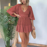 KYLETHOMASW  -  Summer New Women's Lace Splicing Bat Sleeve Low-cut V-neck Dress