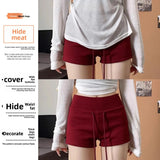 KYLETHOMASW  -  Red Drawstring Wide Leg Casual Pants Women's Loose Lazy Style Versatile Slimming Shorts Summer New Style High Waist Straight