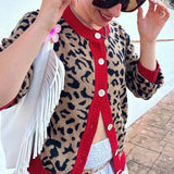 KYLETHOMASW  -  Leopard Print Cardigan Autumn O Neck Long Sleeve Button Down Sweater American Retro Streetwear Y2k Knitwear Coat Women Outwear