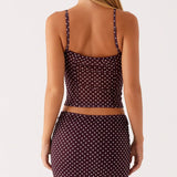 KYLETHOMASW  -  Fashion Polka Dot Print 2 Piece Set Spaghetti Strap Camis Crop Tops + Irregular Hem Pencil Maxi Skirts Women Vintage Outfits
