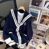 Kylethomasw Vintage Sailor Collar Knitted Cardigan Women Oversized Preppy Style Streetwear Sweaters Coat for Women Korean Style New