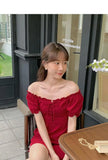 KYLETHOMASW  -  Women's Cleanfit A-Line Dress Summer 2025 Orange Bells Design Slimming Waist Square Collar Bubble Sleeve Fashionable Dress