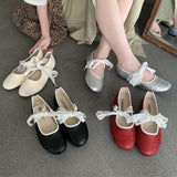 KYLETHOMASW  -  Fashion Round Toe Ballet Flats Women Butterfly-knot New Concise Casual Flat Shoes Comfy Silvery Brand Designer Women Shoes