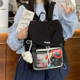 KYLETHOMASW  -  Japanese Cute Nylon Transparent PVC Ita Bag Large Capacity Storage Bag Student Schoolbag Travel Backpack School Satchels