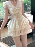 KYLETHOMASW  -  French Sweet Retro Elegant 2 Piece Sets Women Bow Design Short Sleeve Y2k Tops + Shorts Pants Female Chic Korea Popular Clothes