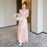 KYLETHOMASW  -  Pink Vestidos Mujer Spring Autumn Solid Ins Fashion Elegant Women Dresses Sweet A-line Vintage Beach Style Long Dress