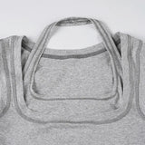 KYLETHOMASW  -  Basic Solid Color Double-layer Stacking Design Square Neck Vest Bright Line Splicing Slim-fitting Sexy Sports Casual Top