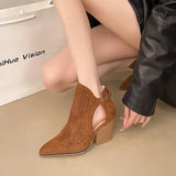 KYLETHOMASW  -  Retro Hollow out Breathable Roman High Heels Women Summer New Pointed Toe Large Size Thick Heel Boots Comfortable Shoes