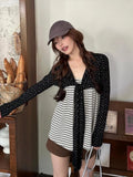 KYLETHOMASW  -  Vintage Sweet Floral Print Design 2 Piece Set Women Long Sleeve Cardigan + Striped Outerwear Tops Fashion Korean Popular Clothes
