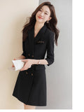 KIylethomasw Fashion Korean Black Dress Fall and Winter New High-quality Office Women's Blazer Elegant Temperament Double-breasted Dress