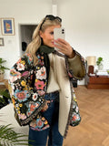 Kylethomasw Fashion Flower Printed Spliced Coat For Women Long Sleeve Thick Warm Cotton Jacket Elegant Autumn Winter Casual Streetwear