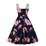 KYLETHOMASW  -  New Vintage Elegant Floral Party Cami A-Line Dress 50s 60s Women Summer Fashion Spaghetti Strap Shirred Back Retro Dresses