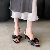 KYLETHOMASW  -  Fashion Butterfly-Knot Ladies Thin Heels Sandals Shoes Female Round Toe Footwear Elegant Women Heeled Sandals Slides Shoes