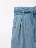 KYLETHOMASW  -  With Belt Casual Blue Loose Jeans Wide Leg Pants Women Minimalist And Fashionable Sky Trousers Women