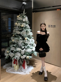 KYLETHOMASW  -  Slash Neck Velvet Black Preppy Dress Long Sleeve Princess Slim Layered Dress Sexy Strapless Birthday Christmas Party Vestidos
