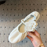 KYLETHOMASW  -  Round Toe Flower Sandals Flat Mary Janes Elastic Band Casual Ballet Shoes Slip On Wrinkles Summer Elegant Women Dress Shoes