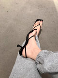 KYLETHOMASW  -  Retro Square Toe Clip Toe Sandals Kitten Heel Back Strap Brown Solid Concise French Style Sexy Fashion Women Shoes Summer Casual