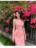 KYLETHOMASW  -  Women's Print Long Dresses Elegant V-neck Sleeveless Bodycon Evening Party Dress New Fashion Slim Waist Vestidos Mujer New Robe