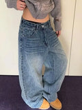 KYLETHOMASW  -  Women Vintage Blue Y2K Jeans American Retro Streetwear Pockets Star Print Design 2000s Grunge Harajuku Baggy Denim Pants