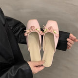 KYLETHOMASW  -  Satin Flower Slippers Women 2024 Summer Non-slip Casual Slide Comfy Light Fashion Ethnic Style Sandals Flat Floral Mule Shoes