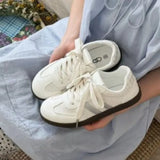 KYLETHOMASW  -  Women Retro German Trainer Sneakers Polka Dot Lace‑Up Striped Low‑Top Flat Casual Shoes White Lightweight Daily Walking Footwear