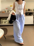 KYLETHOMASW  -  Korean Chic Summer Age Reducing Temperament Elastic Waist Drawstring Loose Versatile Striped Casual Pants Floor Women