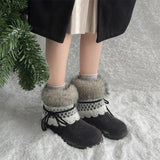 KYLETHOMASW  -  Sweet Lace Decoration Furry Suede Snow Boots Women 2025 Winter Thick Bottom Fluffy Fur Ankle Boots Warm Plush Designer Shoes