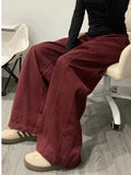 KYLETHOMASW  -  Female Solid Color Slim Casual Women Pants Autumn High Waist Loose Cargo Pants Red Simple Basic Fashion Pants Female Chicly