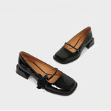 KYLETHOMASW  -  rose flower patent leather shoes woman brand designer sqaure toe pumps female thick heel button strap mary janes talons hauts