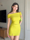 Kylethomasw  Summer Women 2 Piece Set Elegant Off Shoulder Cropped Tops Fashion Sleeveless Slim Top Sexy Mid Waist Mini Slit Skirts