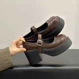 KYLETHOMASW  -  New Spring Vintage Platform Thick Bottom Women Mary Jane Shoes Shallow Round Toe Shoes Elegant Party Leather Shoes