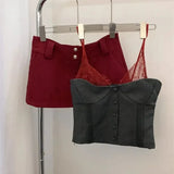 KYLETHOMASW  -  Pure Desire Lace Patchwork Sexy Contrasting Color Sleeveless Camisole Vest Summer New Slim Fit Skirt Two-piece Set