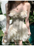 KYLETHOMASW  -  Summer French Elegant Fashion Mini Tube Top Dress Women's Elastic Waist Backless Sexy Tulle Boned Dress High-end Evening Gown