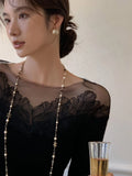 Kylethomasw White Off Shoulder Knit Sweater Women Lace Transparent Mesh Long Sleeve Crop Pullovers Fairycore Aesthetics Clothes Chic