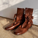 KYLETHOMASW  -  Autumn Winter Soft Leather Lace-up Women Ankle Boots Comfortable Flats Short Booties Fashion Bowknot Chelsea Boots Shoes Botas