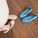 KYLETHOMASW  -  Round Toe French Style Satin Female Sandals Shallow Bow Decoration Soft Insole Ladies Flat Shoes Ballet Shoes Femme Single Shoes