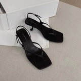 KYLETHOMASW  -  Retro Square Toe Clip Toe Sandals Kitten Heel Back Strap Brown Solid Concise French Style Sexy Fashion Women Shoes Summer Casual