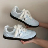 KYLETHOMASW  -  Women Retro German Trainer Sneakers Polka Dot Lace‑Up Striped Low‑Top Flat Casual Shoes White Lightweight Daily Walking Footwear